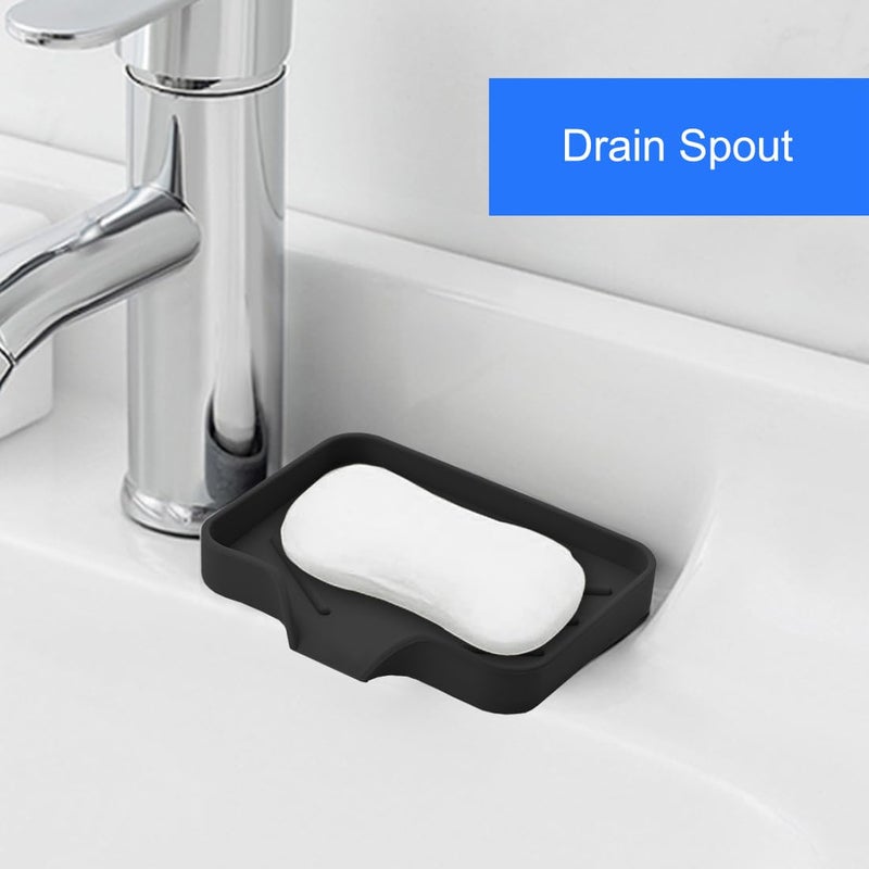 Metopets Sponge Holder with Drain Spout, Silicone Sponge Tray for Kitchen Sink, Rubber Soap Dish for Shower Bathroom (Black, 4.7"" x 3.6"") - Image 2